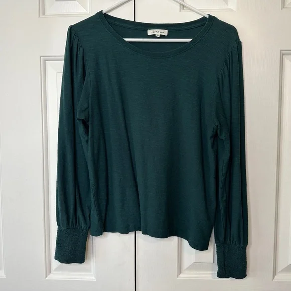 Another Love Deep Green Knit Top | Women's Size L Brushed Slub Top - Picture 2 of 10